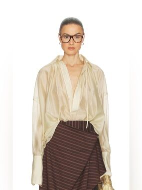 NWOT HELSA The Poet Blouse in Celadon Tie-Neck Sheer Blouse in Pale Yellow